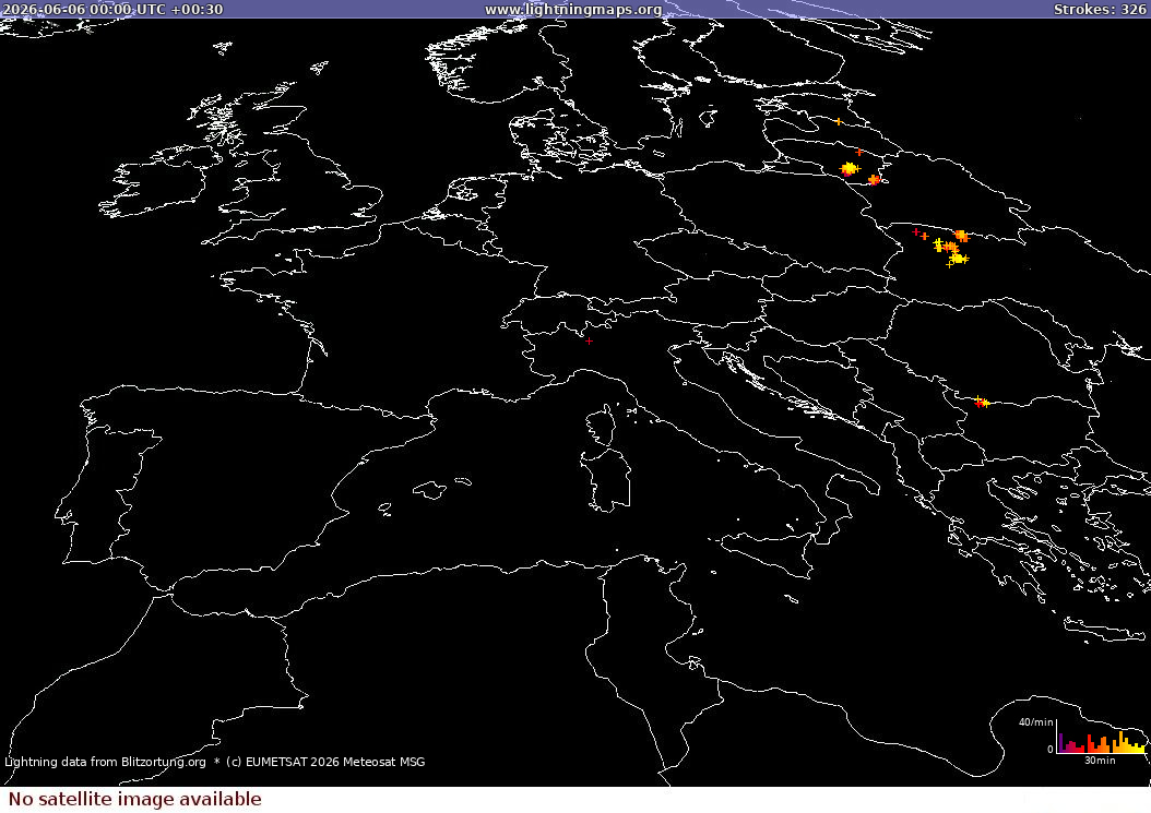 Carte de la foudre Sat: Europe Clouds + Rain 06/06/2026 (Animation)