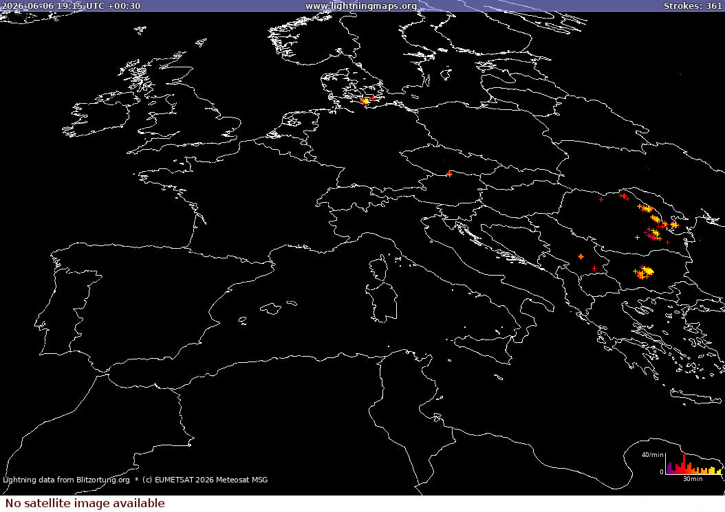 Lightning map Sat: Europe Clouds + Rain 2026-06-07 (Animation)