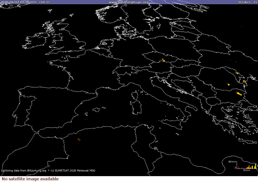 Zibens karte Sat: Europe Clouds + Rain 2026.06.07