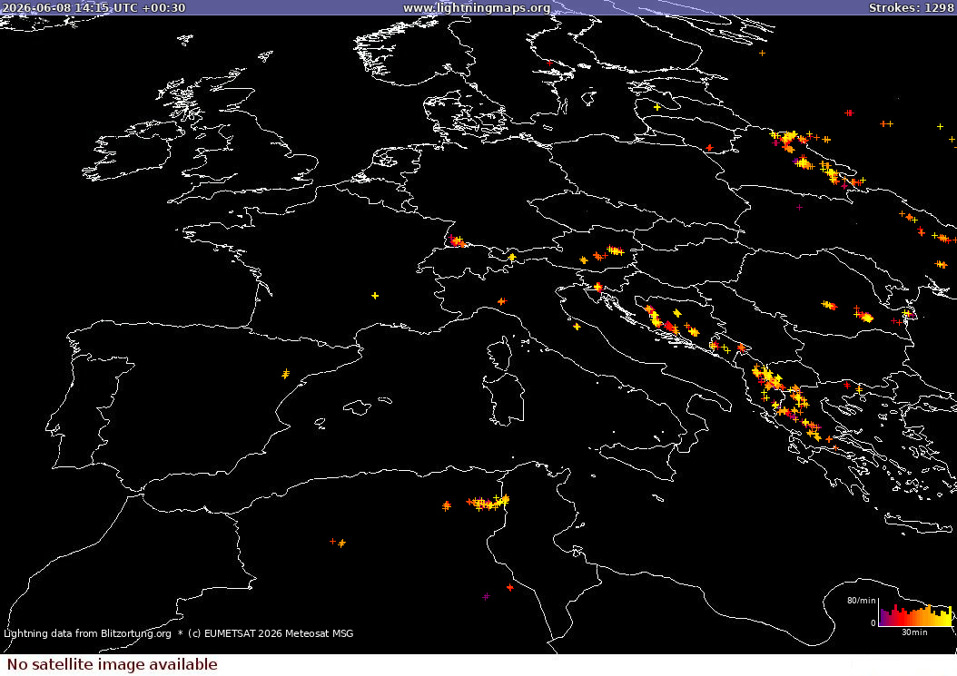 Zibens karte Sat: Europe Clouds + Rain 2026.06.08 (Animācija)