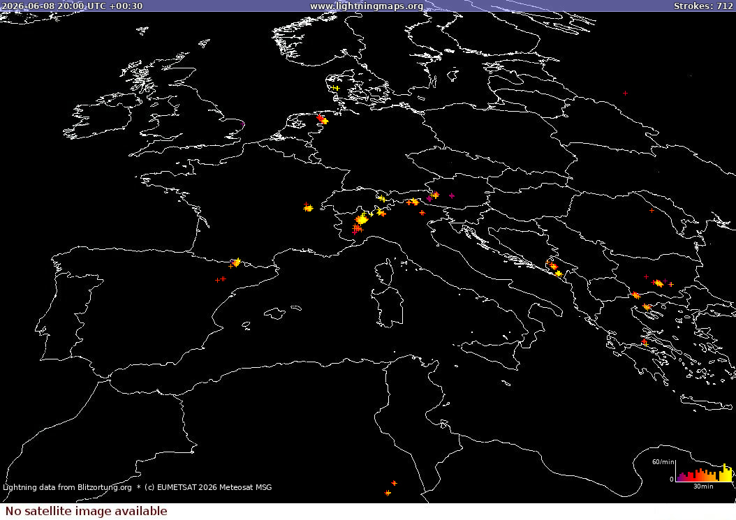 Lightning map Sat: Europe Clouds + Rain 2026-06-09 (Animation)