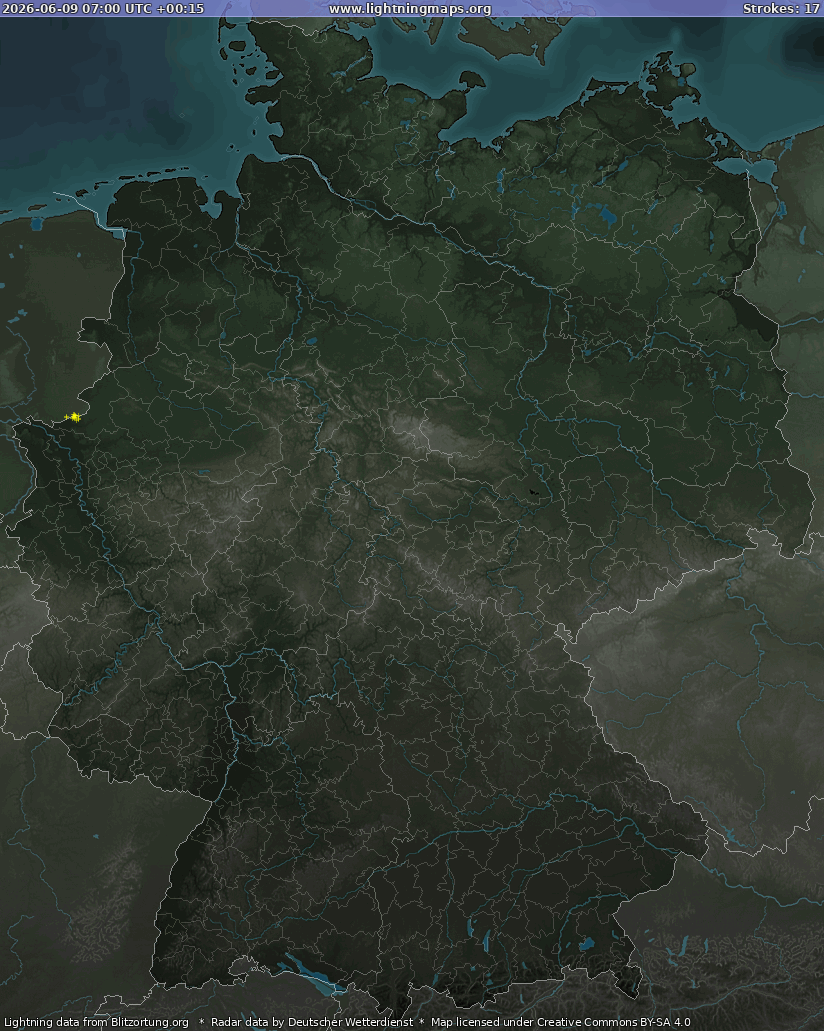 Carte de la foudre Germany Radar 09/06/2026 (Animation)