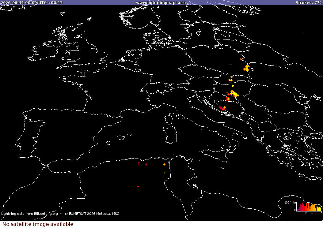 Карта блискавок Sat: Europe Clouds + Rain 11.06.2026