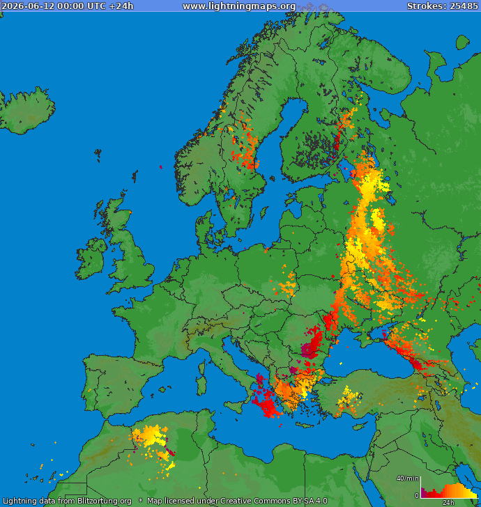 Lightning map Europe 2026-06-12