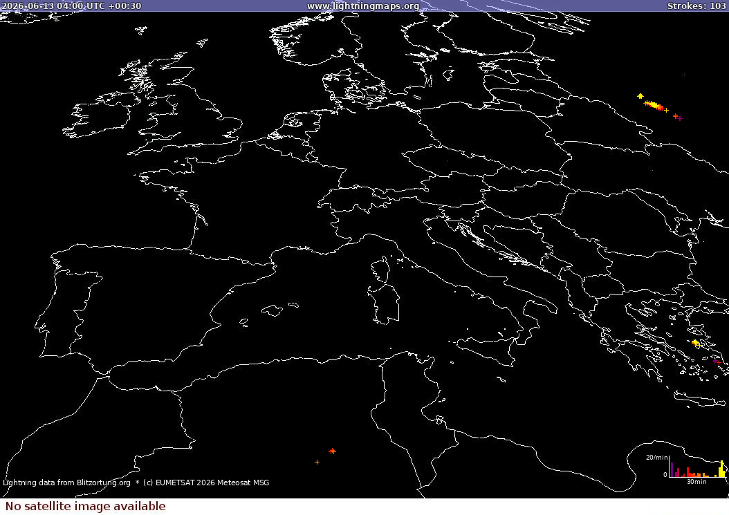 Lightning map Sat: Europe Clouds + Rain 2026-06-13 (Animation)