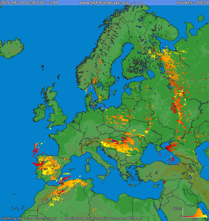 Carte de la foudre Europe 14/06/2026