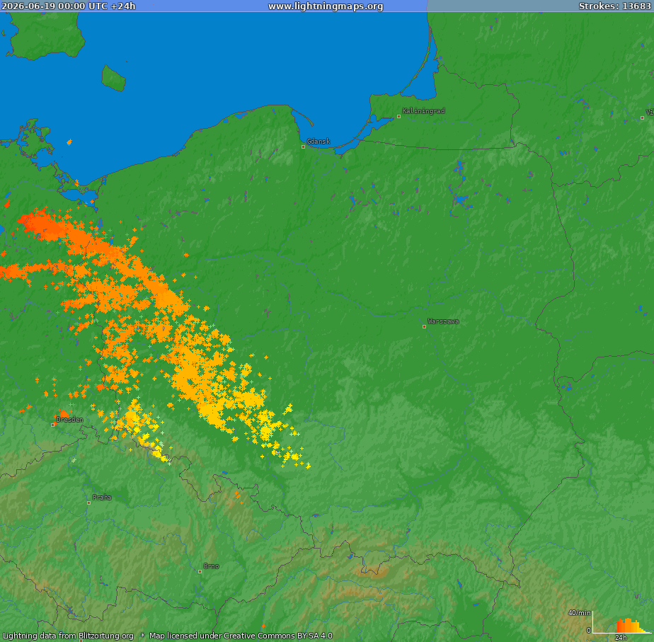 Lightning map Poland (Big) 2026-06-19