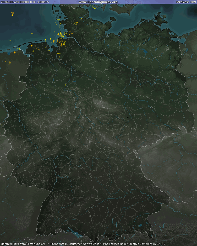 Lightning map Germany Radar 2026-06-28