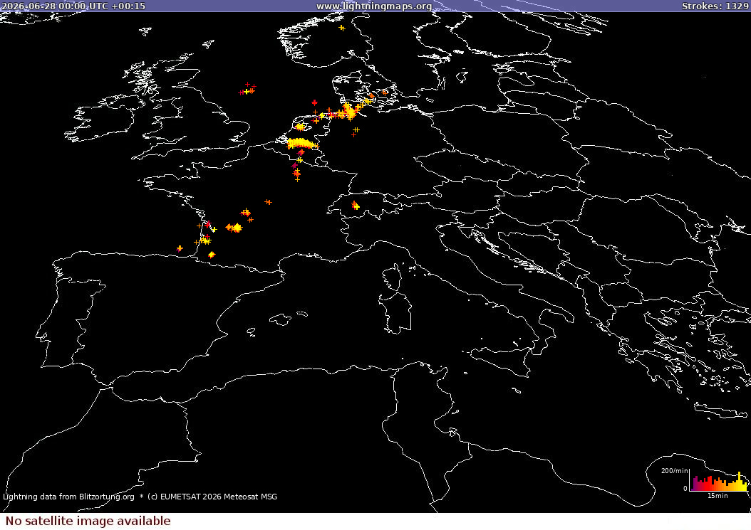 Lightning map Sat: Europe Clouds + Rain 2026-06-28