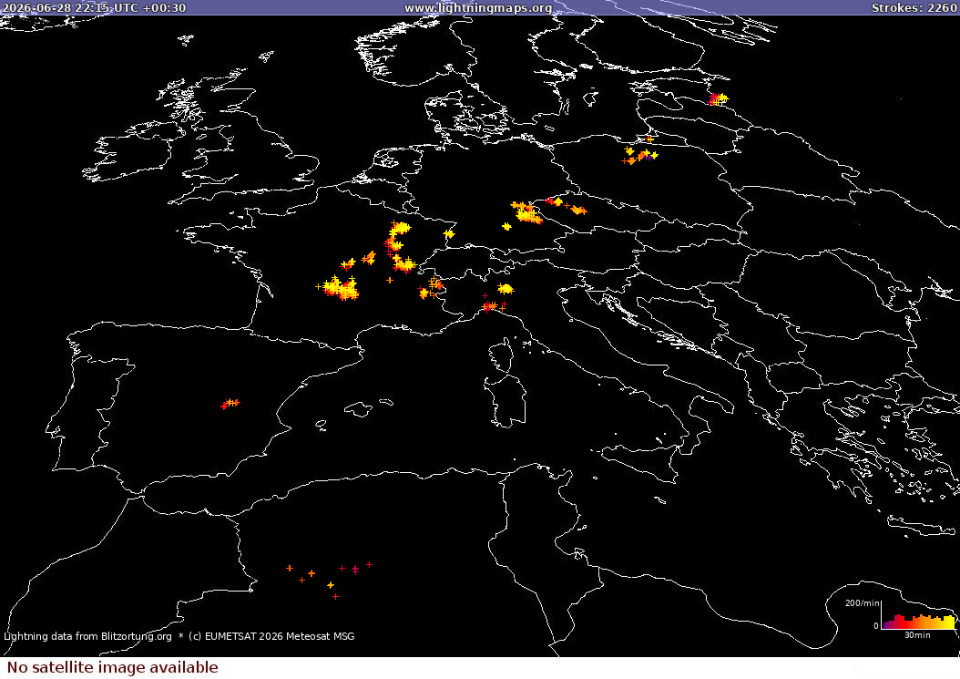 Lightning map Sat: Europe Clouds + Rain 2026-06-29 (Animation)