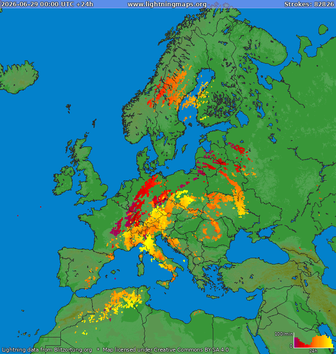 Lightning map Europe 2026-06-29