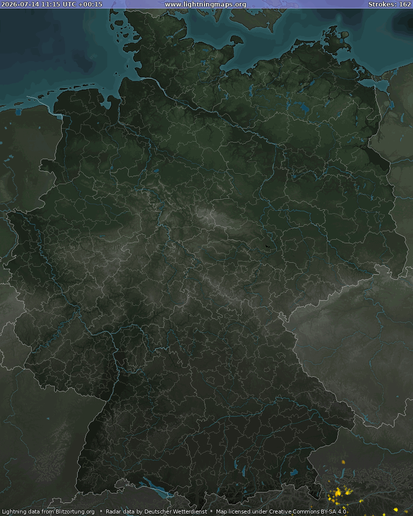 Карта блискавок Germany Radar 14.07.2026 (Анімація)