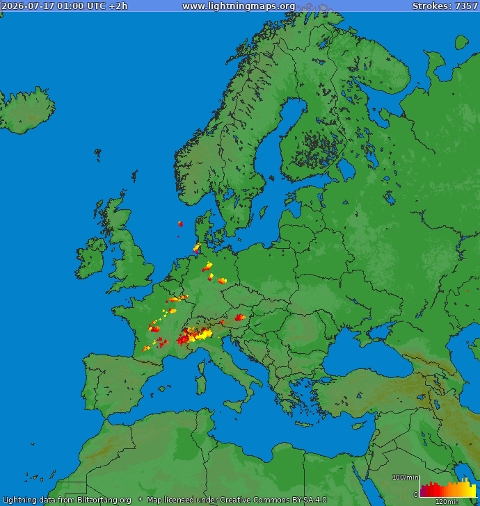 Lightning map Europe 2026-07-17 (Animation)