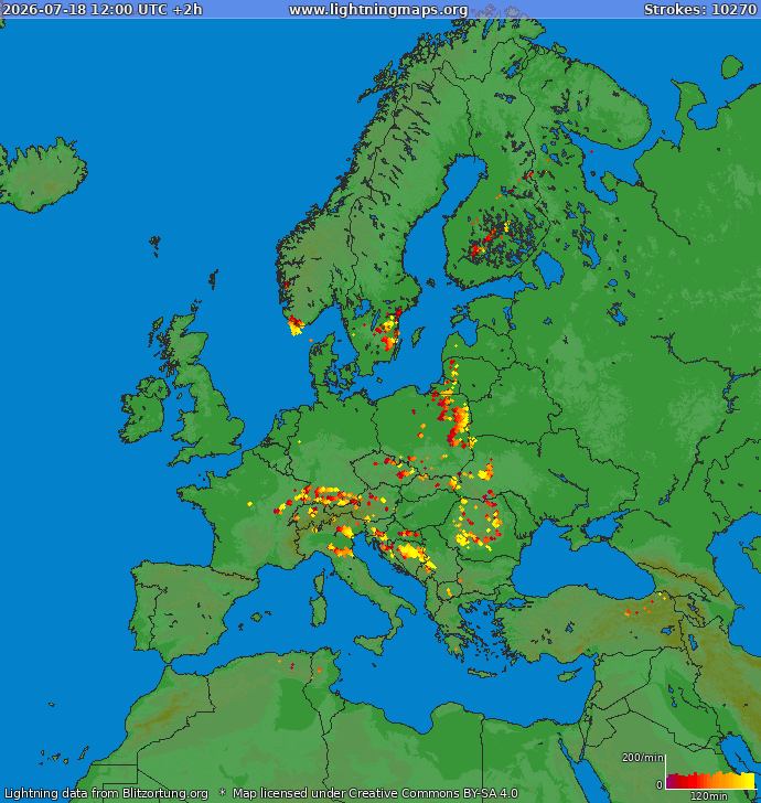 Lightning map Europe 2026-07-18 (Animation)