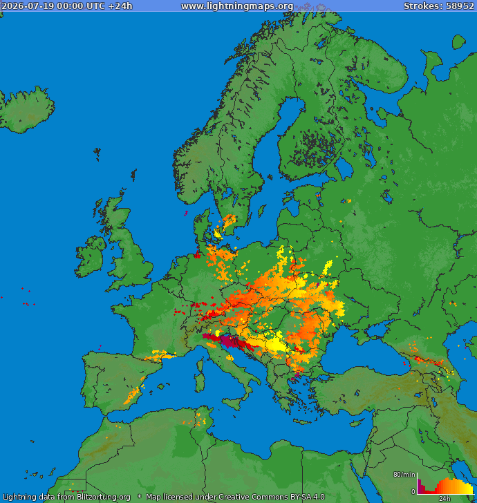 Carte de la foudre Europe 19/07/2026