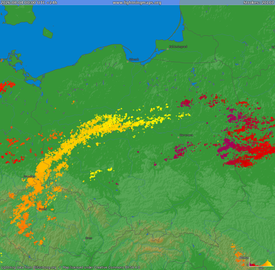 Lightning map Poland (Big) 2026-08-04