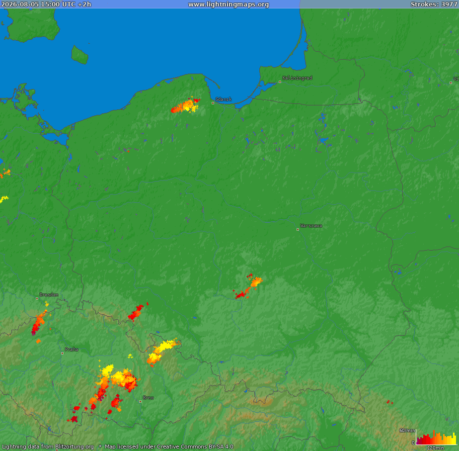 Lightning map Poland (Big) 2026-08-05 (Animation)