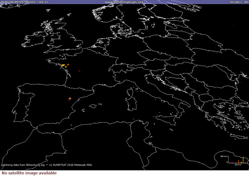 Mapa wyładowań Sat: Europe Clouds + Rain 2026-08-09