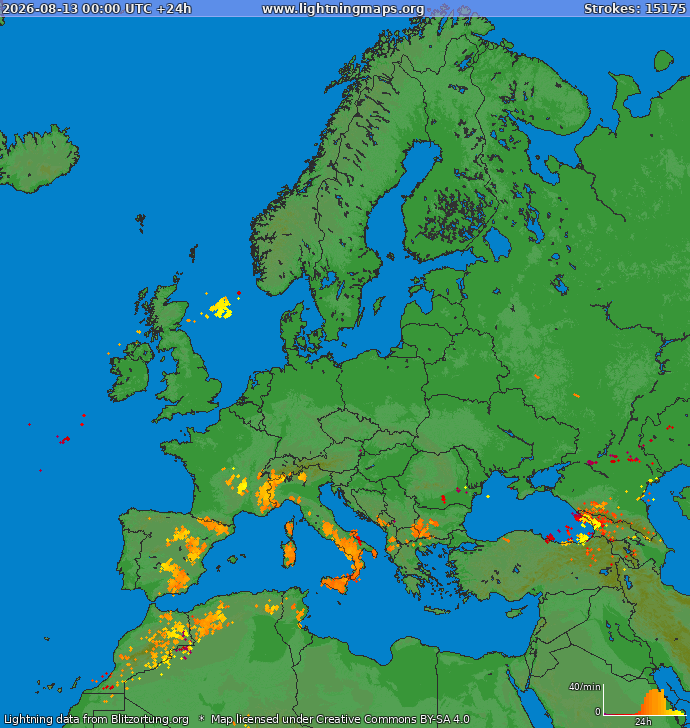Carte de la foudre Europe 13/08/2026