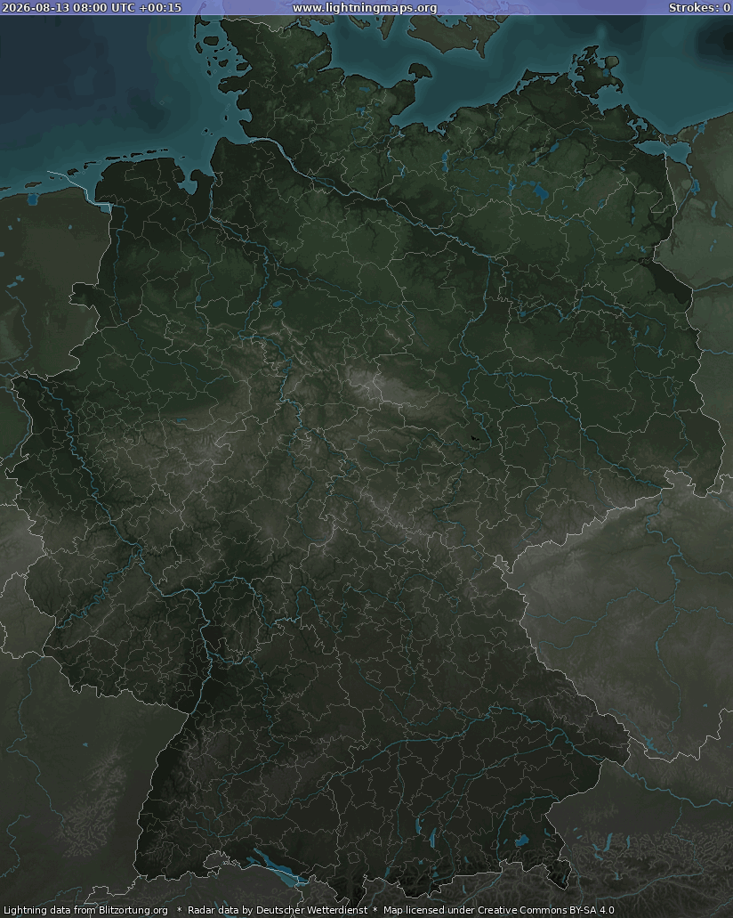 Lightning map Germany Radar 2026-08-13 (Animation)