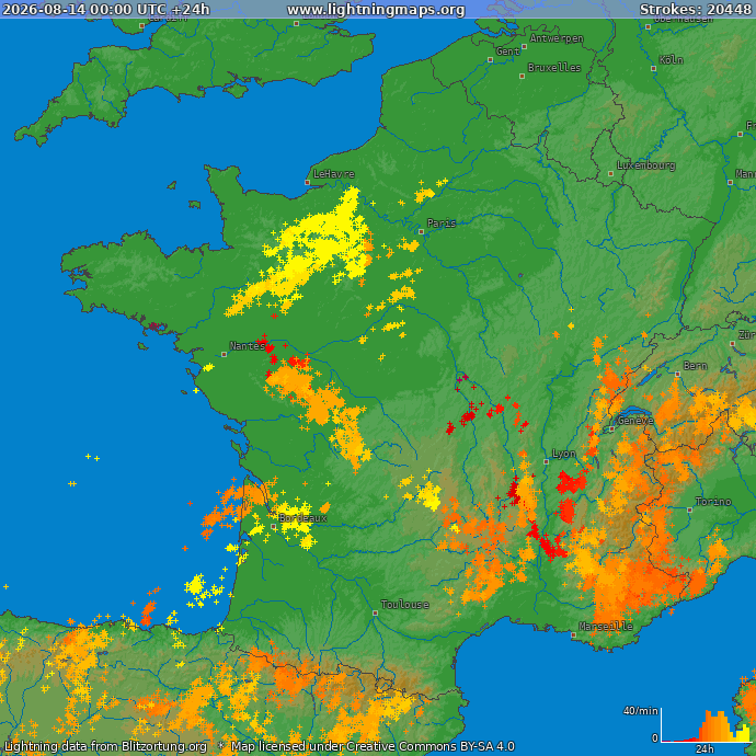 Lightning map France 2026-08-14