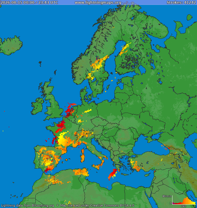Carte de la foudre Europe 15/08/2026