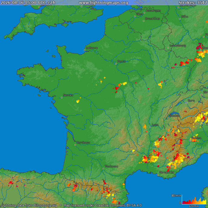 Carte de la foudre France 16/08/2026 (Animation)