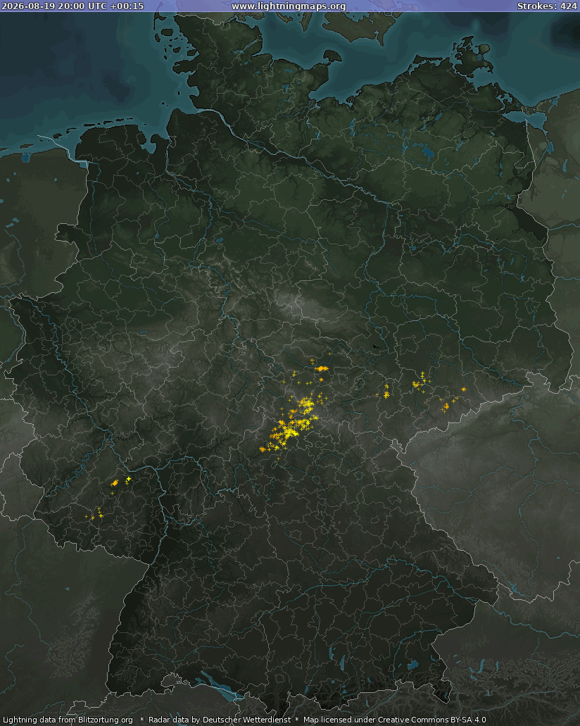 Mappa dei fulmini Germany Radar 19.08.2026 (Animazione)