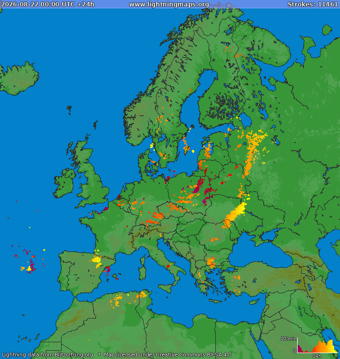 Carte de la foudre Europe 22/08/2026