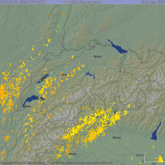 Lightning map Switzerland 2026-08-24