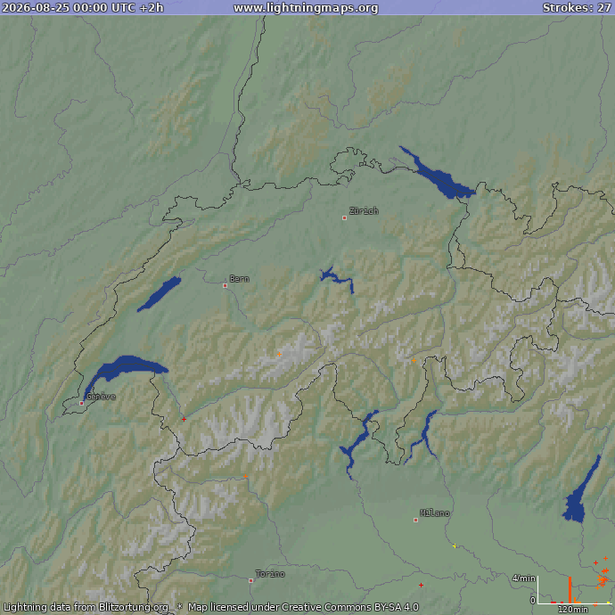 Lightning map Switzerland 2026-08-25 (Animation)