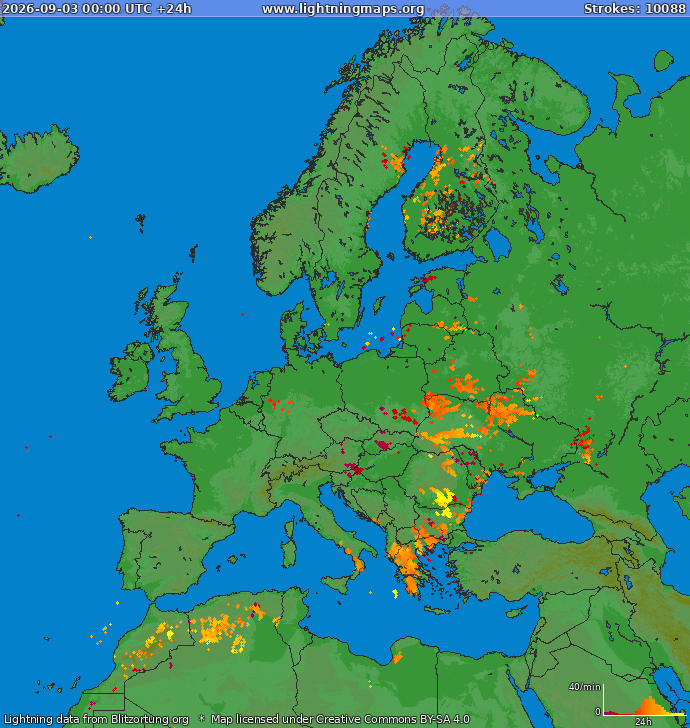 Lightning map Europe 2026-09-03
