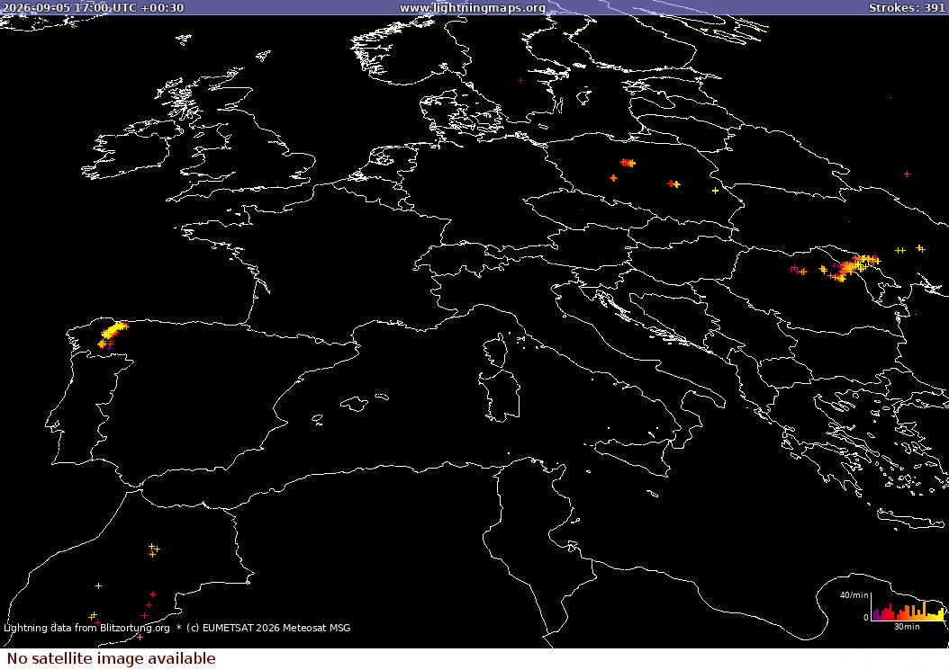 Lightning map Sat: Europe Clouds + Rain 2026-09-05 (Animation)