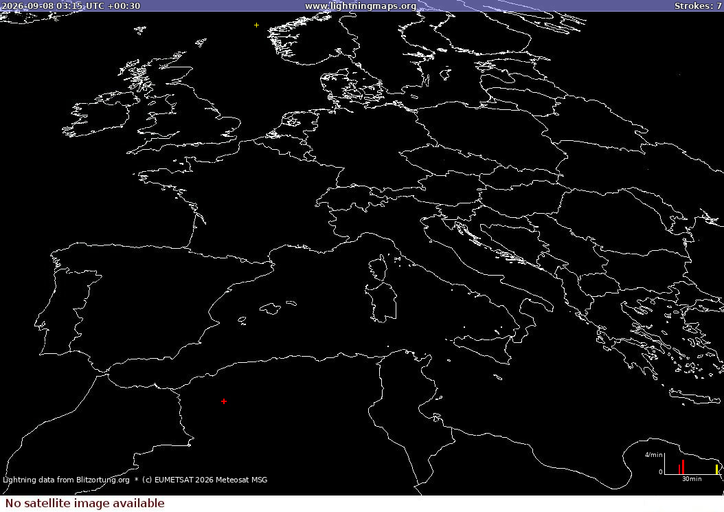 Mapa blesků Sat: Europe Clouds + Rain 08.09.2026 (Animace)