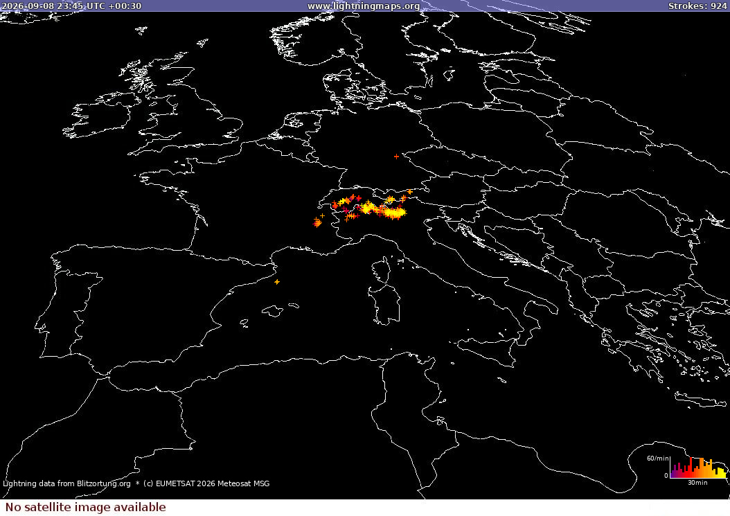 Карта блискавок Sat: Europe Clouds + Rain 09.09.2026 (Анімація)