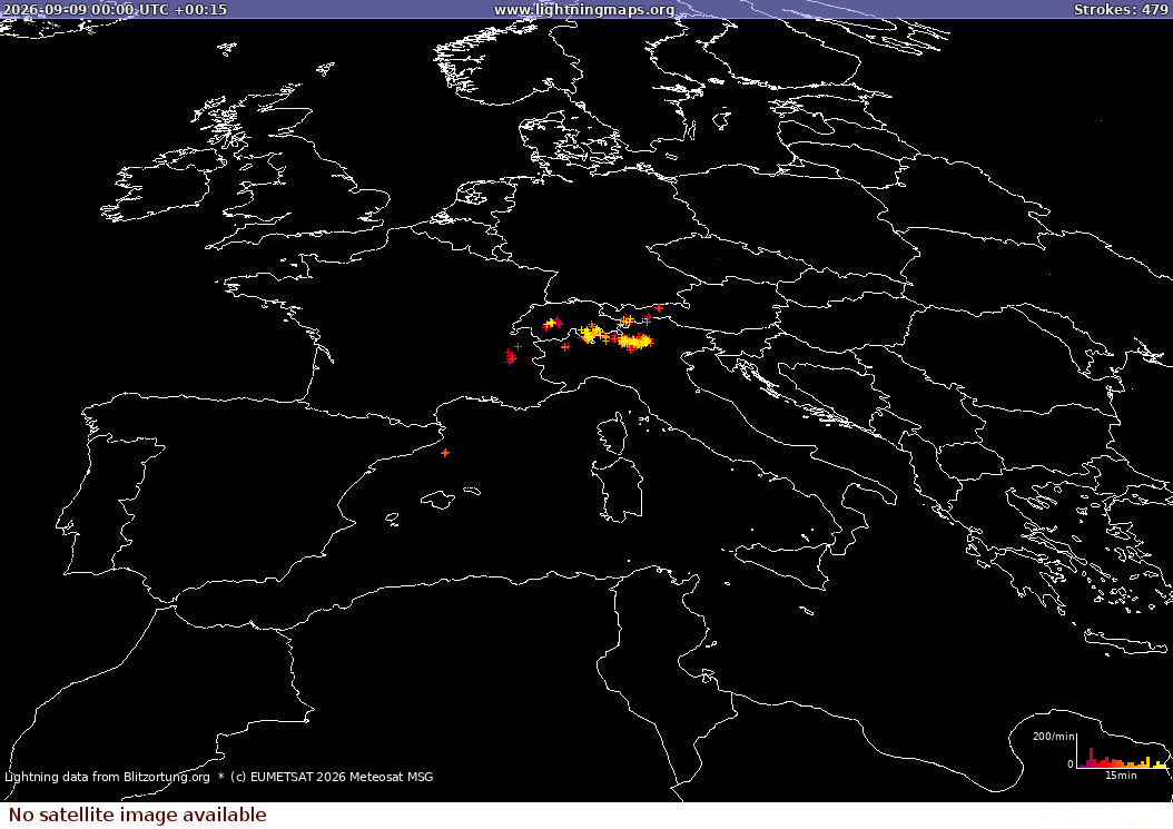 Mapa blesků Sat: Europe Clouds + Rain 09.09.2026