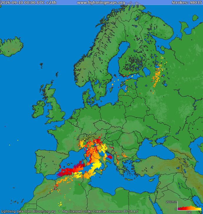 Lightning map Europe 2026-09-10
