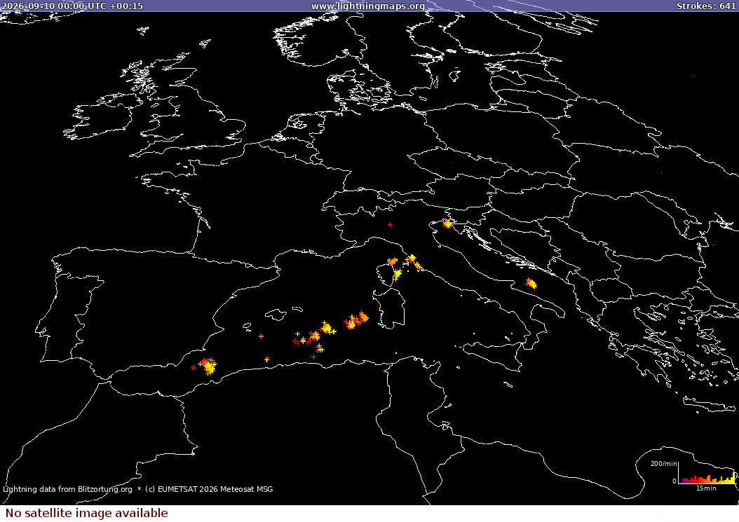 Lightning map Sat: Europe Clouds + Rain 2026-09-10