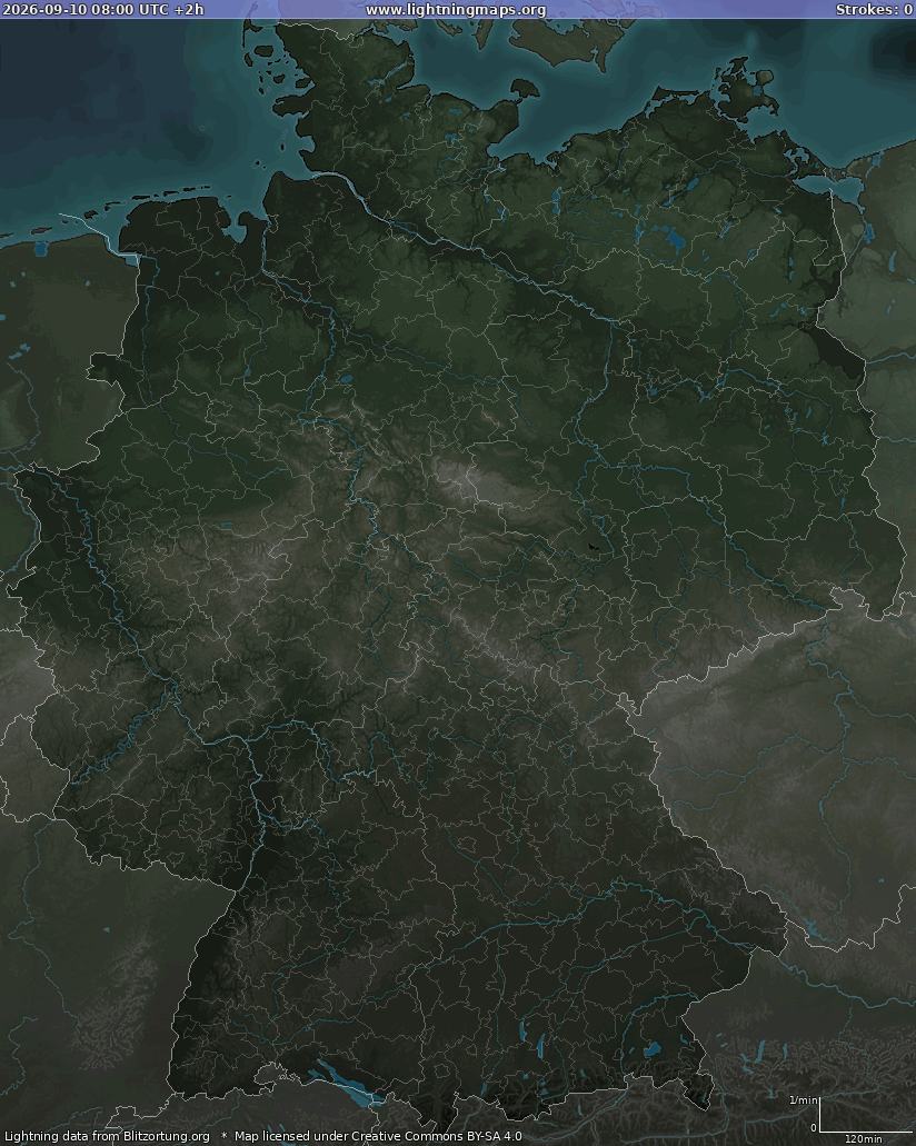 Lightning map Germany 2026-09-10 (Animation)