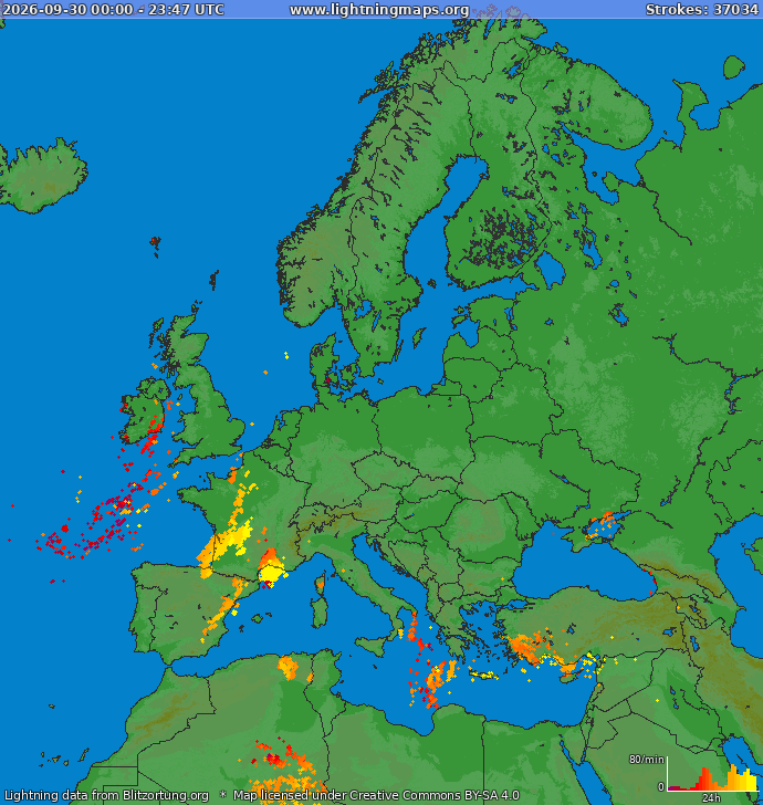 Lightning map Europe 2026-09-30