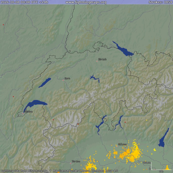 Lightning map Switzerland 2026-10-08