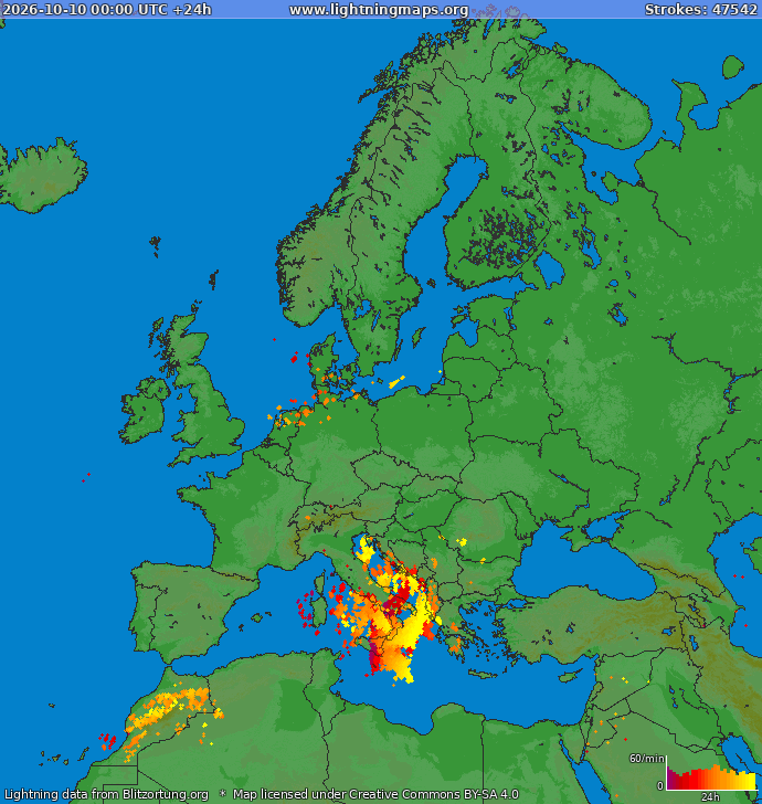 Lightning map Europe 2026-10-10