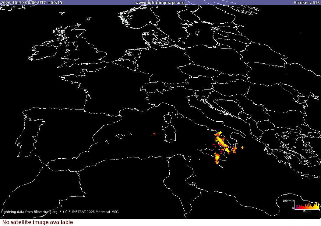Lightning map Sat: Europe Clouds + Rain 2026-10-10