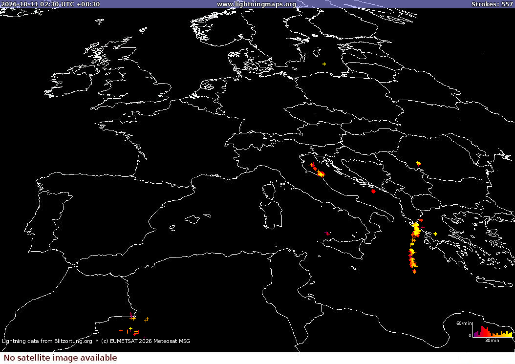 Lightning map Sat: Europe Clouds + Rain 2026-10-11 (Animation)