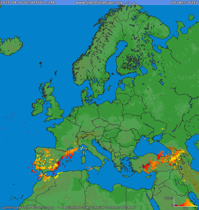Blixtkarta Europa 2021-04-26