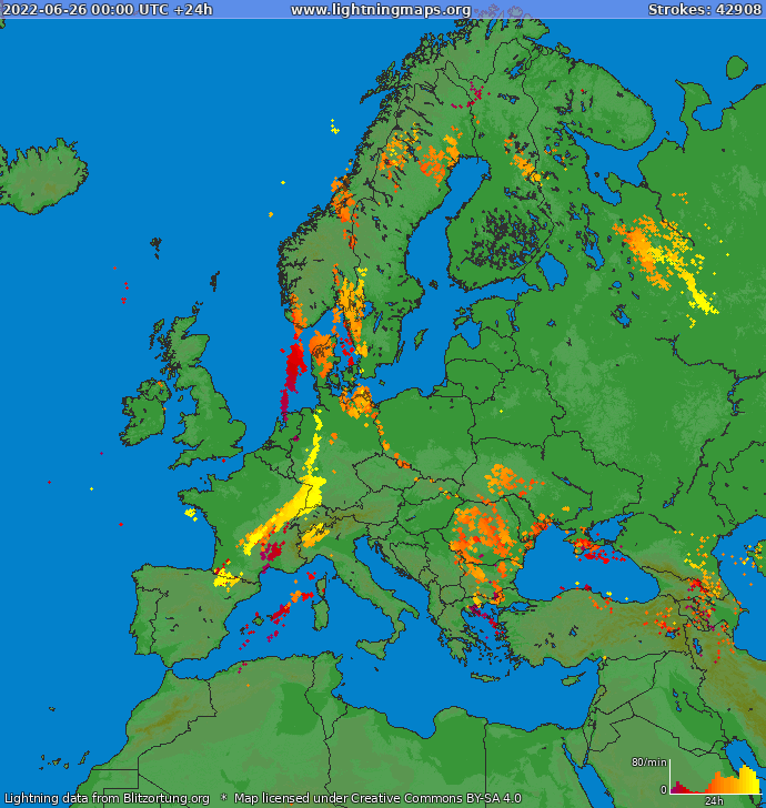 Lightning map Europe 2022-06-26