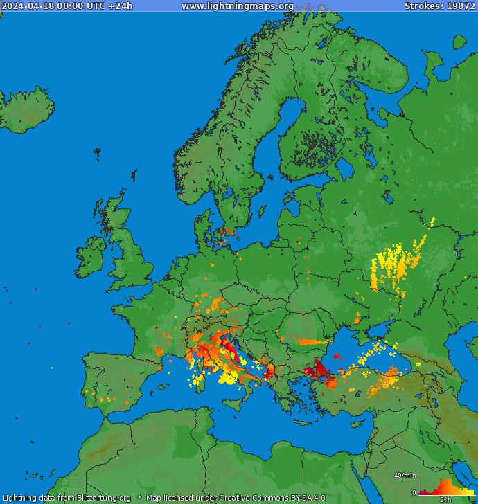 Mapa blesků Evropa 18.04.2024