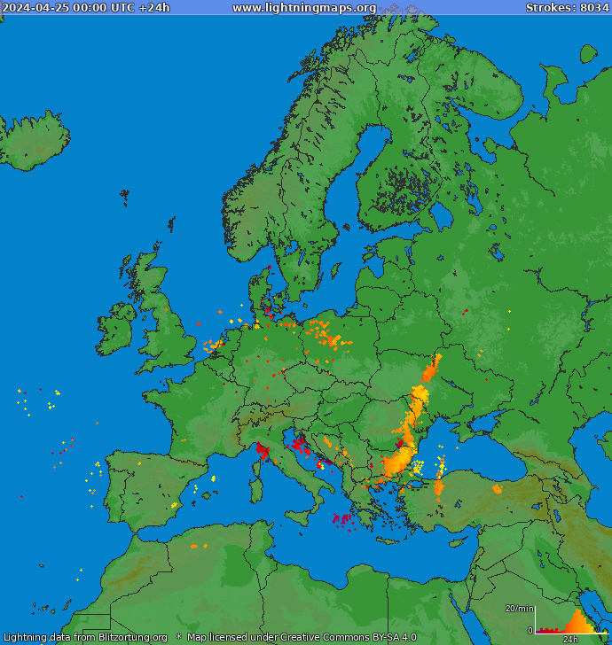 Carte de la foudre Europe 25/04/2024