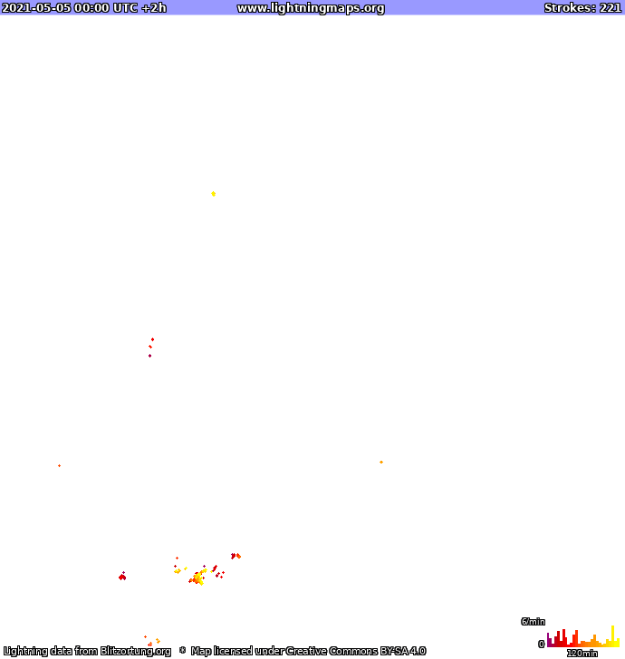 Mapa bleskov Európa 05.05.2021 (Animácia)