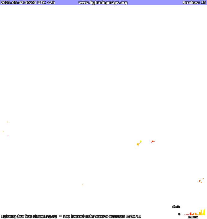 Mapa bleskov Európa 08.05.2021 (Animácia)